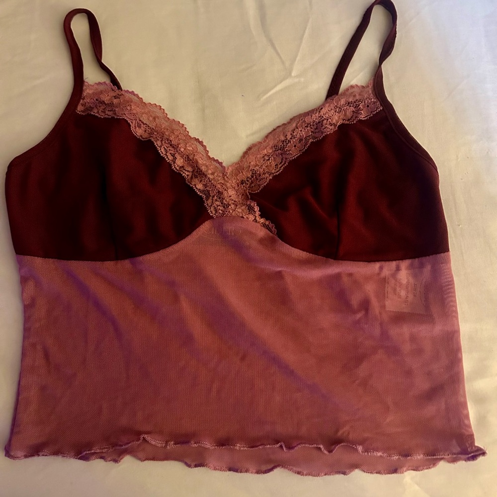 3/$15 CIDER Pink Lace Trimmed Mesh Top - Picture 5 of 7